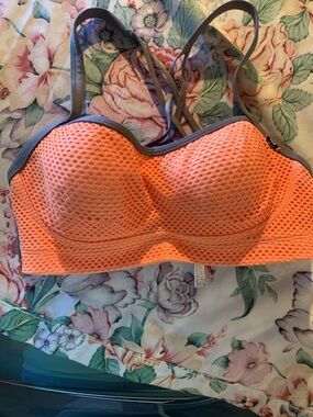 Victoria Secret Orange Mesh Longline Bralette with Gray Trim Bra Size 32 B
